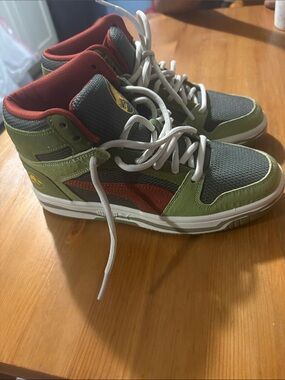 Puma Kids High-Top Sneakers in Olive Green and Rust Red